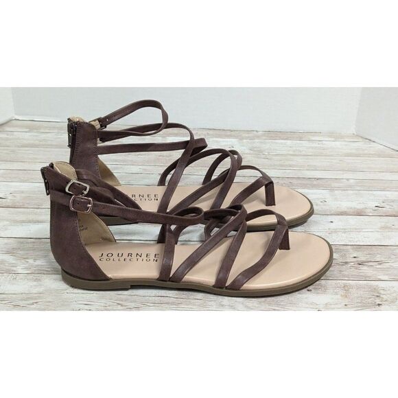 Journee Collection Womens Size 8.5 Brown Leather Adjustable Strappy Sandal - Picture 1 of 10